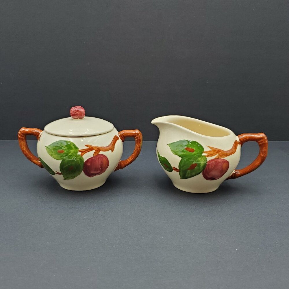 Franciscan Apple Creamer & Sugar Bowl England Backstamp Apples Creamer Set
